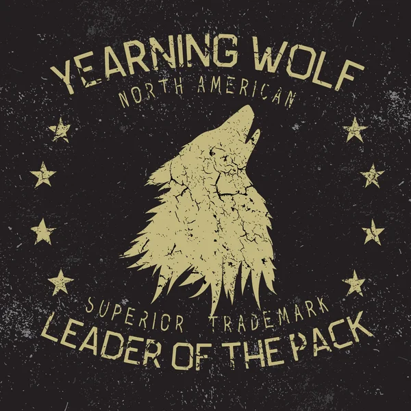 Wolf howling op de maan. Vintage label — Stockvector