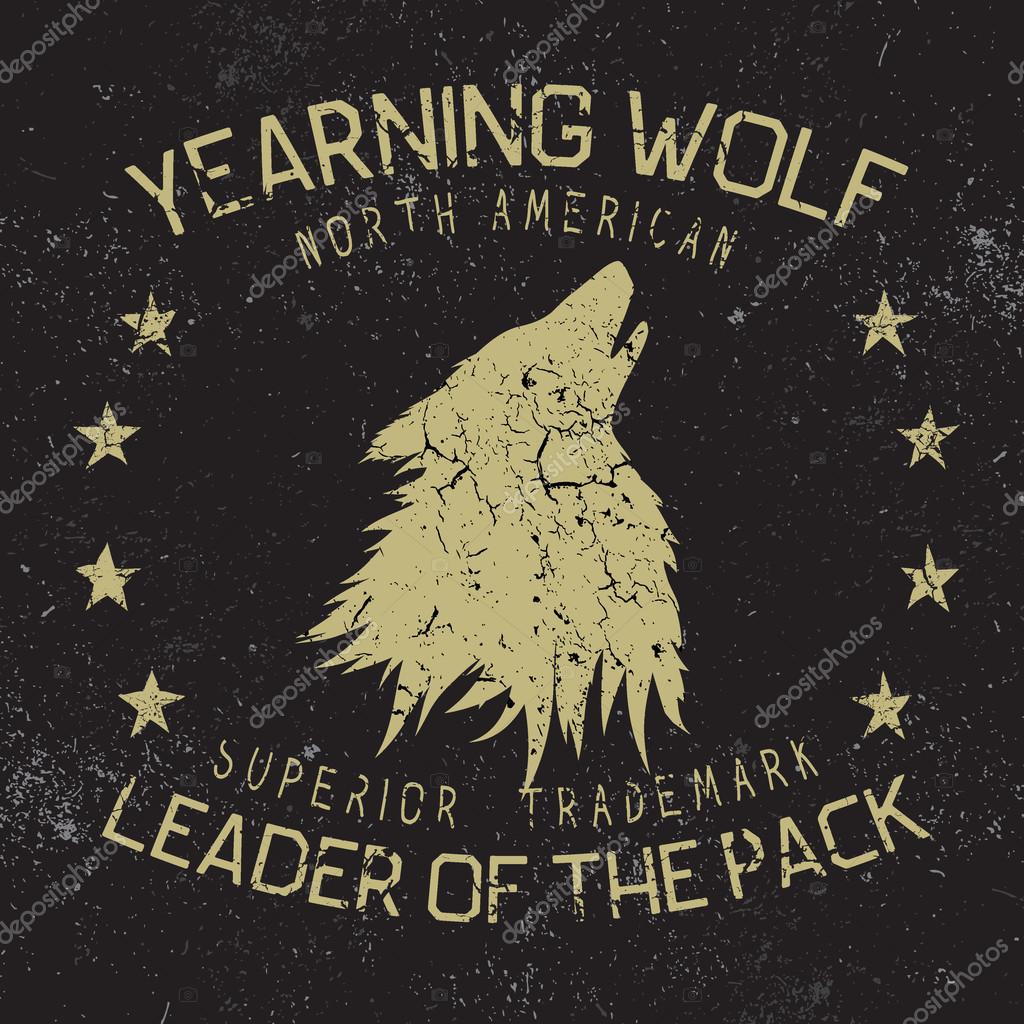 Vintage label.Wolf howling at the moon.Typography design for t-shirts
