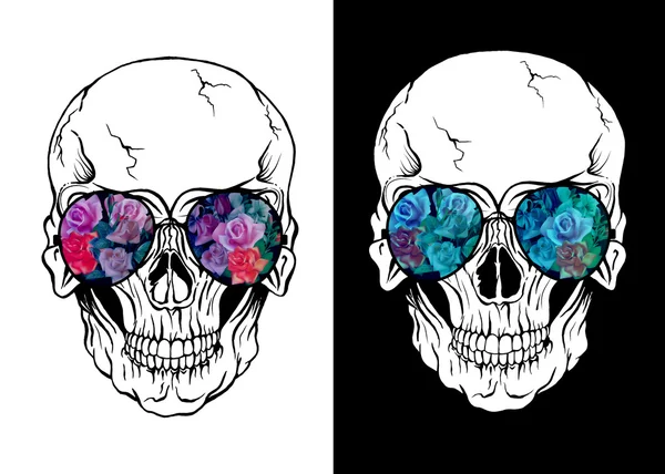 Cráneo de humano con gafas de sol — Vector de stock