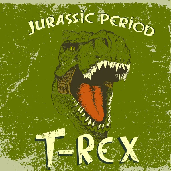 ティラノサウルスの怒り顔がヴィンテージのラベル — ストックベクタ