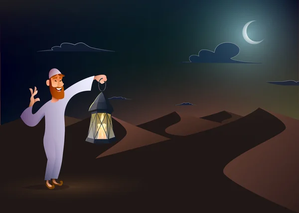Arabic man keeps lantern — Stock Vector