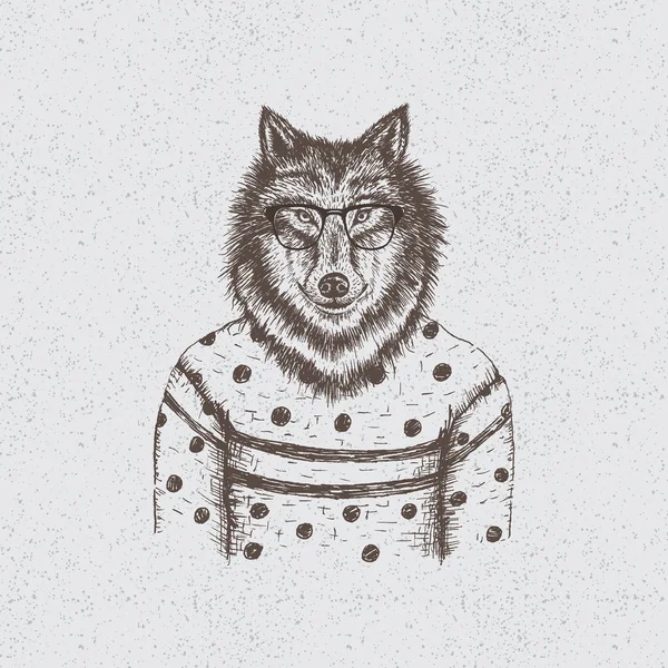 Loup hipster vêtu de la blouse — Image vectorielle