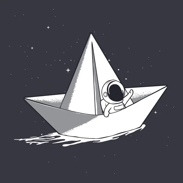 Астронавт на бумажной лодке — стоковый вектор