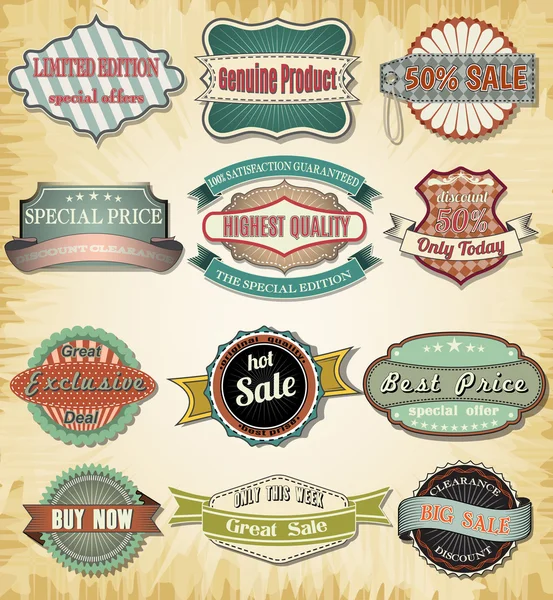 Collection of old color vintage label for design. — Stock Vector