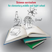 Vektorové ilustrace, knihy a grafické prvky, plakát pro vzdělávání.