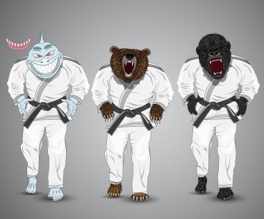 set of cartoon sports man-shark,man-bear and man-gorilla. clipart