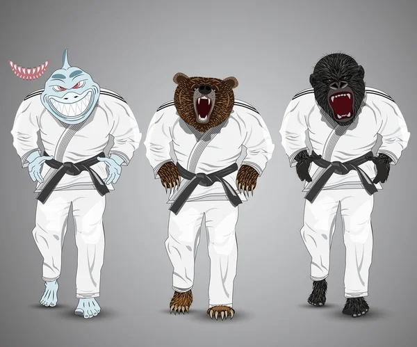 Set of cartoon sports man-shark, man-bear and man-gorilla . — стоковый вектор