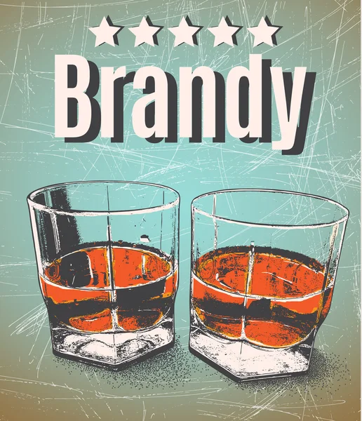 Brandy dans des lunettes sur fond grunge — Image vectorielle