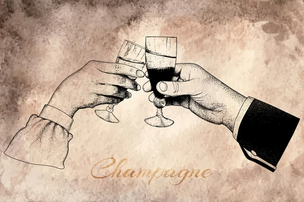 Deux mains tenant des verres de champagne — Image vectorielle