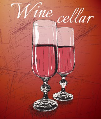 Two wineglasses on shabby background clipart