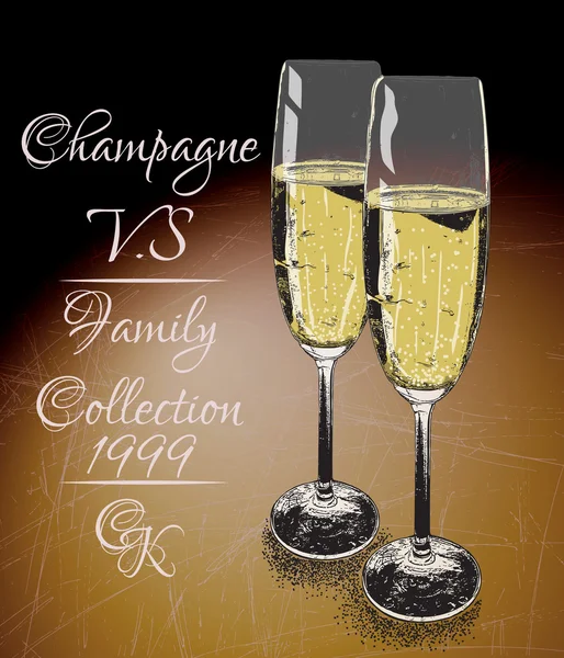 Dvě sklenice šampaňského na omšelé pozadí — Stockový vektor