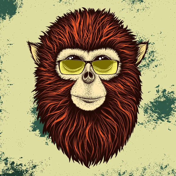 Hipster monkey with yellow sunglasses — Stock Vector