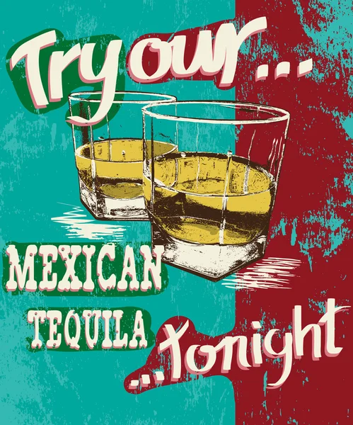 Cartel vintage de dos copas con tequila — Vector de stock