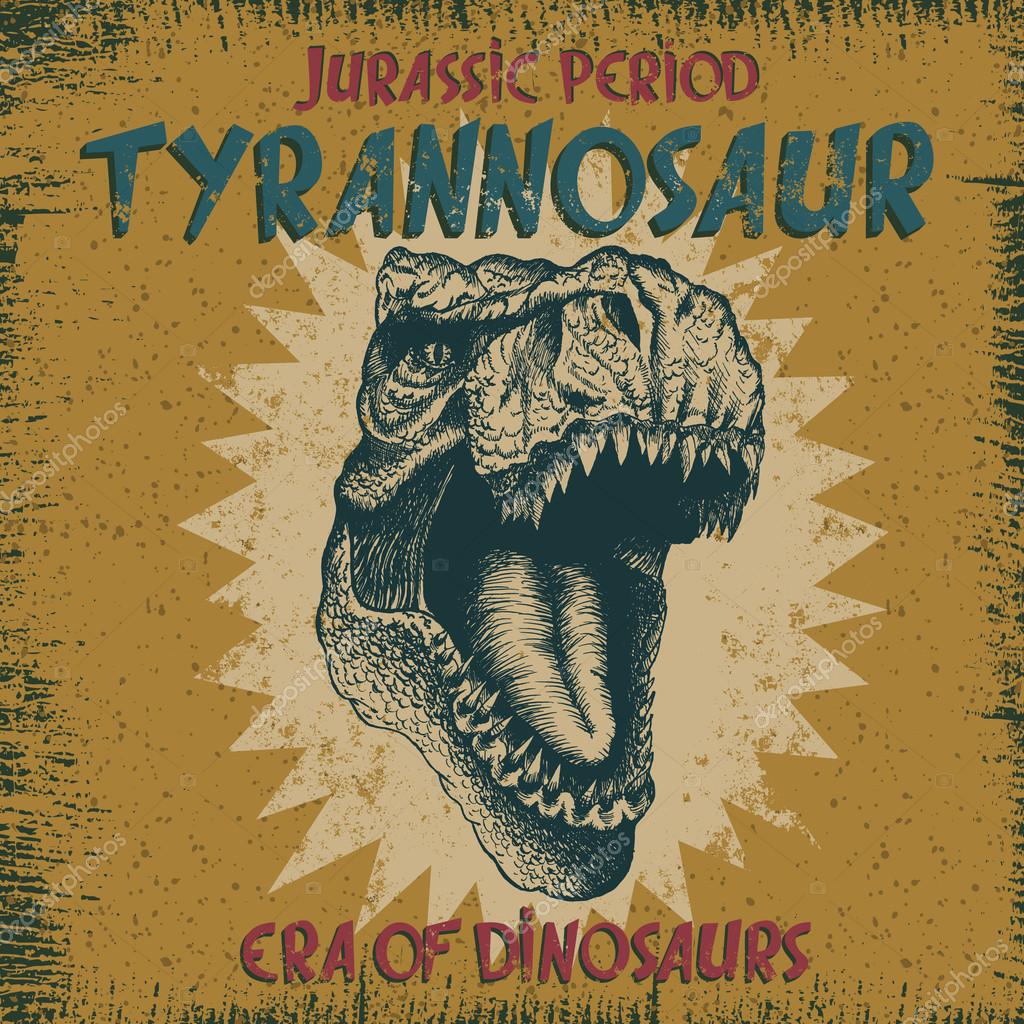 Vintage label with dinosaur .Grunge effect.Textile design
