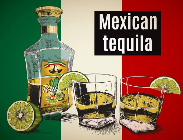 Dois stemware de tequila com bebida —  Vetores de Stock