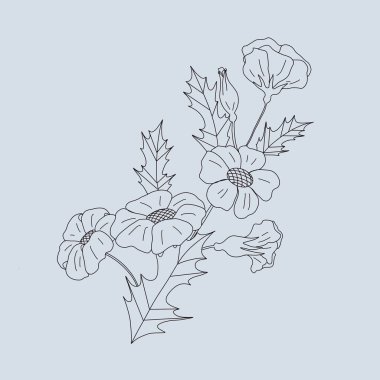 Dekoratif element, siyah beyaz çiçek çizimi
