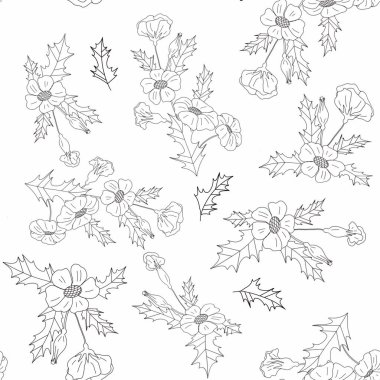 Çiçeklerin serbest çizimi, bu resim birkaç kez yapıştırılabilir, kusursuz desen.