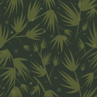 Siyah arkaplanda bitmeyen yeşil yapraklar deseni.