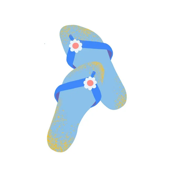 Pihenj Tenger Mellett Kényelmes Strandcipő Papucs Virággal — Stock Fotó