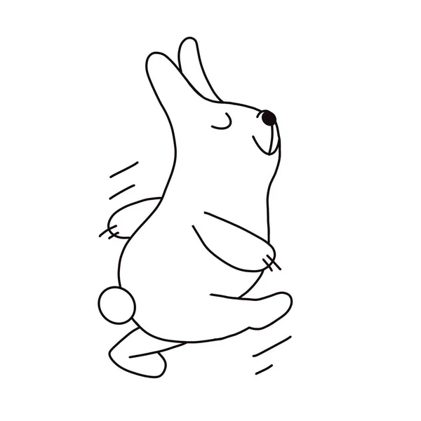 A humorous character - a running rabbit, black and white freehand drawing in one line.