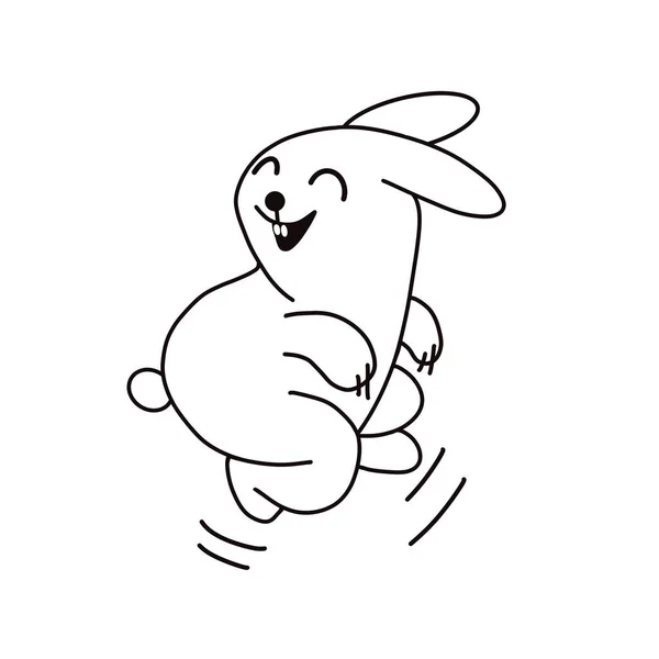 一个幽默的角色 一只跑着的兔子 白纸黑字笔画在一条线上 — 图库照片