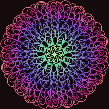 Çiçek deseni. Siyah arkaplanda çok renkli çizgiler.