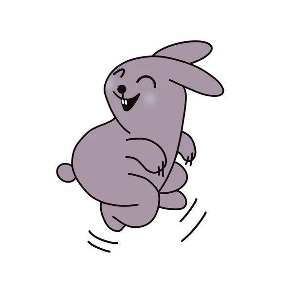 Humorous Character Running Gray Rabbit Freehand Drawing One Line — Stock Photo, Image