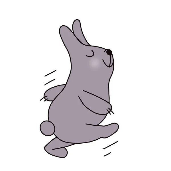 Komik Bir Karakter Koşan Gri Bir Tavşan Tek Sıra Halinde — Stok fotoğraf