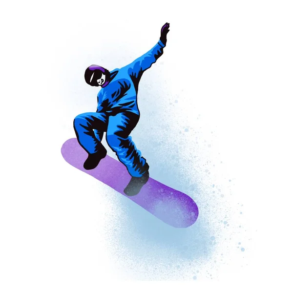 Snowboardos Ugrik Levegőbe Legurul Hegyről Stilizált Szabadkézi Rajz — Stock Fotó