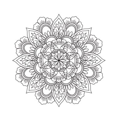 Boyama kitabı için mandala süsü, siyah ve beyaz çiçek.