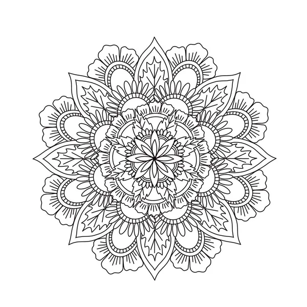 Mandala ornament for coloring book, black and white flower.