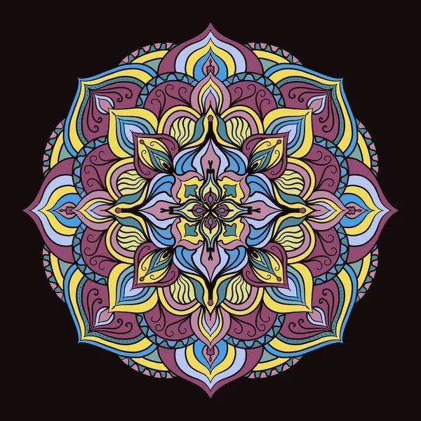 Patrón Floral Mandala Multicolor Sobre Fondo Negro —  Fotos de Stock