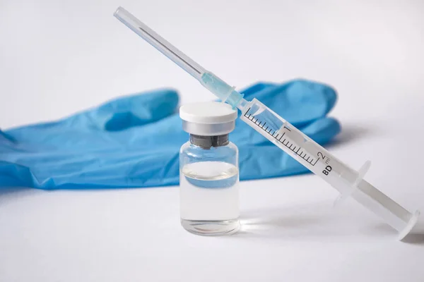 Medical Concept White Background Close Vial Injectable Medicine Coronavirus Vaccine — Stock Photo, Image