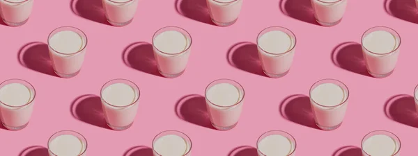 Wereldmelkdag Patroon Een Roze Achtergrond Een Glas Melk Patroon Banner — Stockfoto