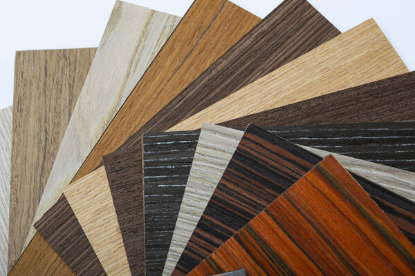 Wooden samples for interior decoration, interiors. Lots of subtle patterns for floors, walls. Close-up wood chunk color guide for isolate sample