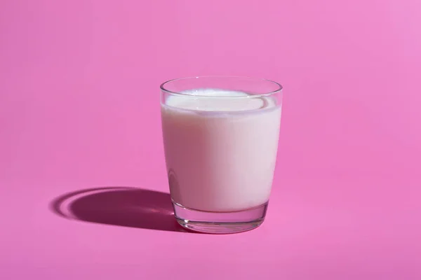 World Milk Day Pattern Pink Background Glass Milk Sample — стокове фото