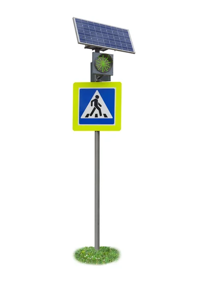 Trafik ışığı trafik işaretleri güneş panelleri tarafından desteklenmektedir