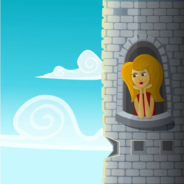 Chica en el castillo — Vector de stock