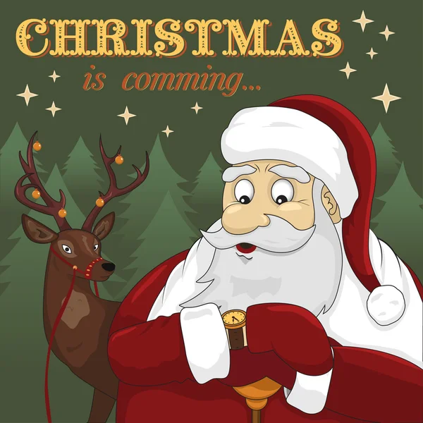 Santa Claus and deer in the forest Royalty Free Stock Vectors