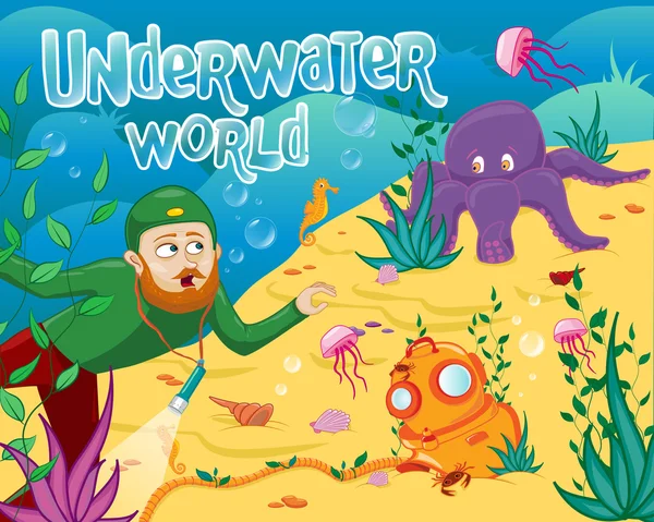 Underwater world with different sea animals Stock Illustration