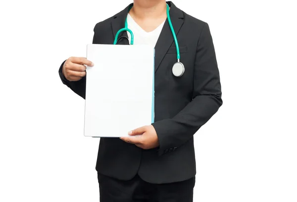 Zdravotnictví a lékařství. Doktor s stetoskop na bílém pozadí — Stock fotografie