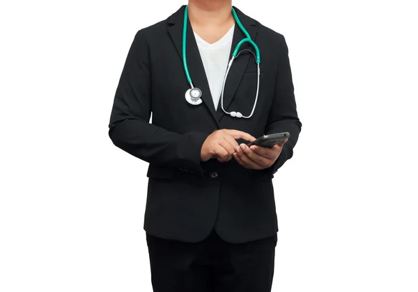 Zdravotnictví a lékařství. Doktor s stetoskop na bílém pozadí — Stock fotografie