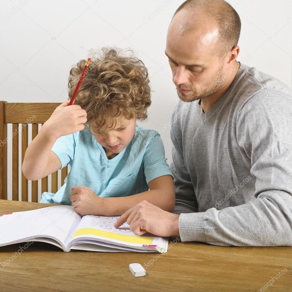 Dad helping with homework