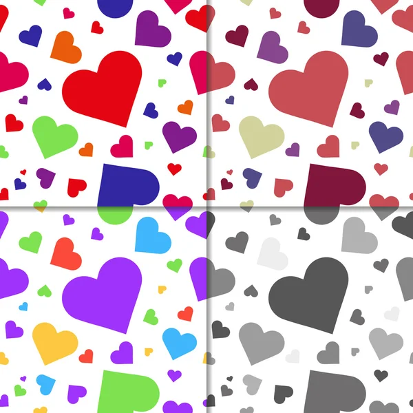 Set of seamless patterns with hearts — Stock Vector