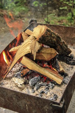 kret üzerinde ahşap yanan alev