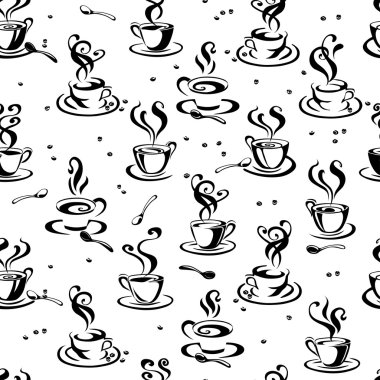 Kahve, model, arka plan, simge, dekor, vektör, Kupası, küme, kafe bar, simgeler, siyah, tasarım, sembol