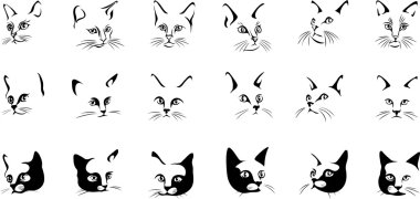 Siyah bir kedi yüz vektör görüntü bir kedi yüz, kedi, portre. Kedi siyah silüeti. Vektör çizim.