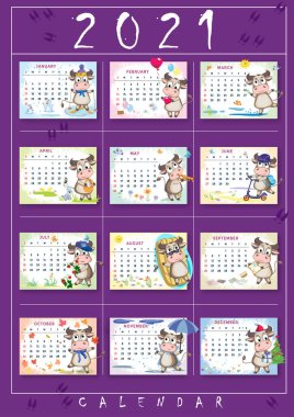 2021 için çocuk takvimi - boğa, öküz, inek yılı