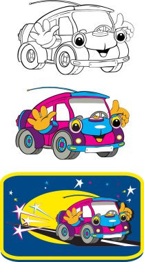 Araba, boyama için bir araba resmi ve çocuk oyunları, eğlenceli oyuncaklar, çizgi filmler