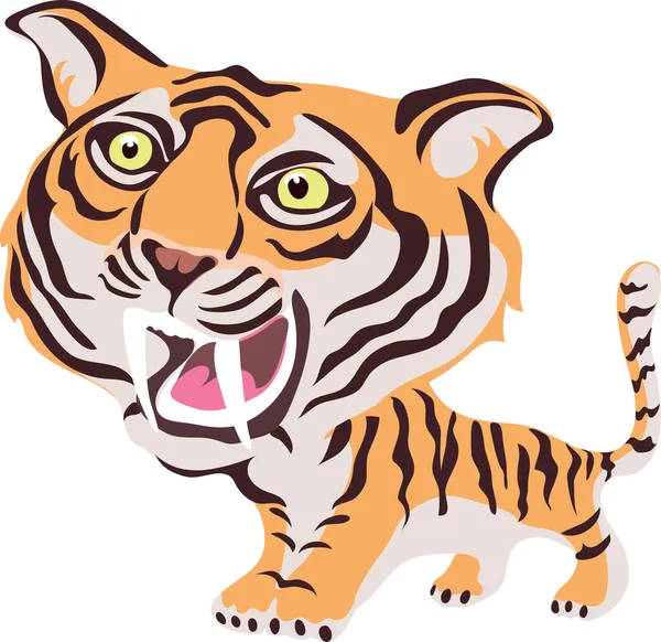 Саблезубый Тигр Изображение Тигра Стилизовано Разных Цветах Мультфильм — стоковый вектор